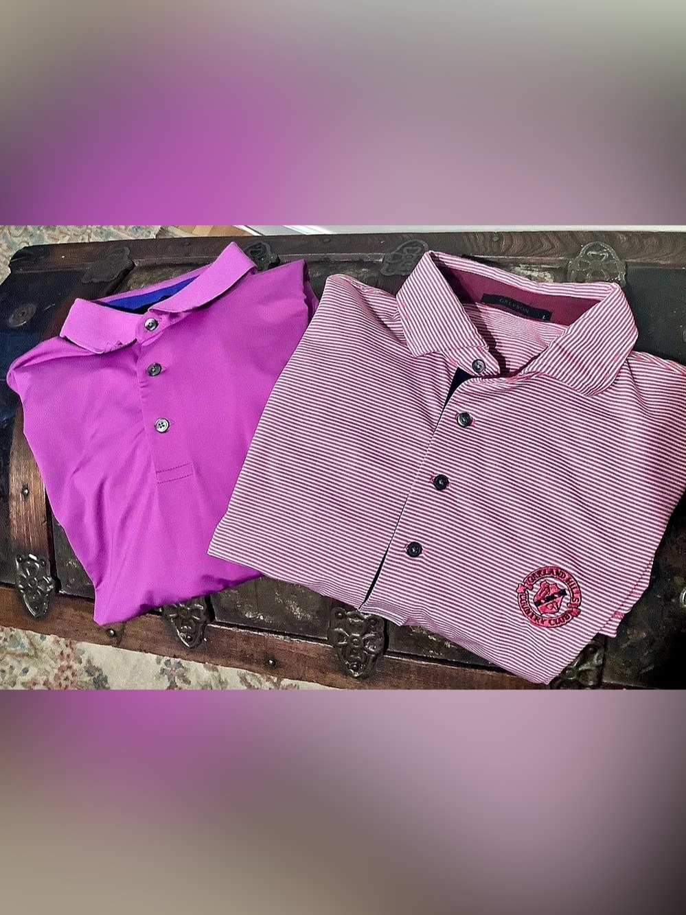 Two Greyson Men's Polo Shirts in Pink & Purple - Size Large - Like New
